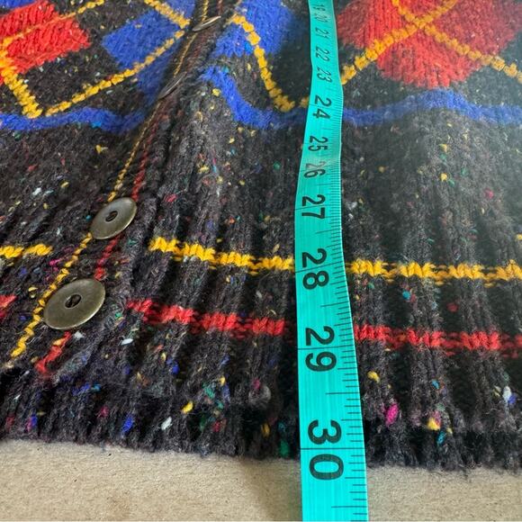 Vintage Cardigan Plaid Prep Argyle Thick Wool blend Button Small 80s - Picture 13 of 16